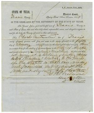 Primary view of object titled 'Documents pertaining to the case of The State of Texas vs. Charles Westmoreland, cause no. 314, 1853'.