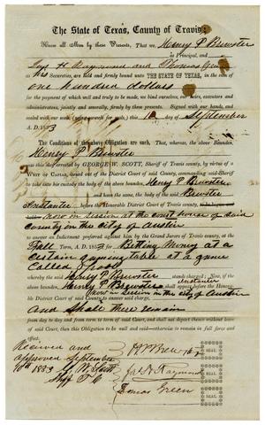 Documents pertaining to the case of The State of Texas vs. Henry P. Brewster, cause no. 323, 1853