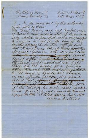Documents pertaining to the case of The State of Texas vs. Henry Vines, cause no. 336, 1853