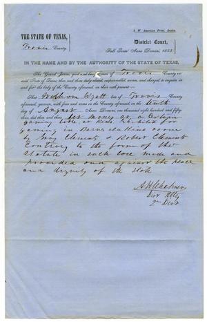 Documents pertaining to the case of The State of Texas vs. William Wyatt, cause no. 346, 1853