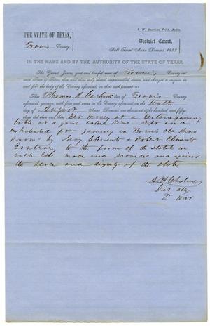 Documents pertaining to the case of The State of Texas vs. Thomas P. Cartwell, cause no. 347, 1853