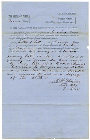 Documents pertaining to the case of The State of Texas vs. Arthur Lott, cause no. 355, 1853