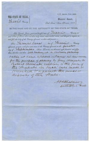 Documents pertaining to the case of The State of Texas vs. Thomas Eanes, cause no. 359, 1853