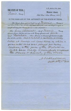 Documents pertaining to the case of The State of Texas vs. Gray Clements, cause no. 362, 1853