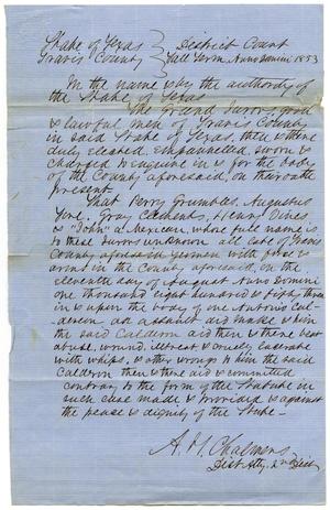 Documents pertaining to the case of The State of Texas vs. Perry Grumbles, Augustus Fore, Gray Clements, Henry Vines and "John", cause no. 364, 1853