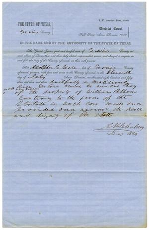 Documents pertaining to the case of The State of Texas vs. Aldolphus S. Ware, cause no. 375, 1853