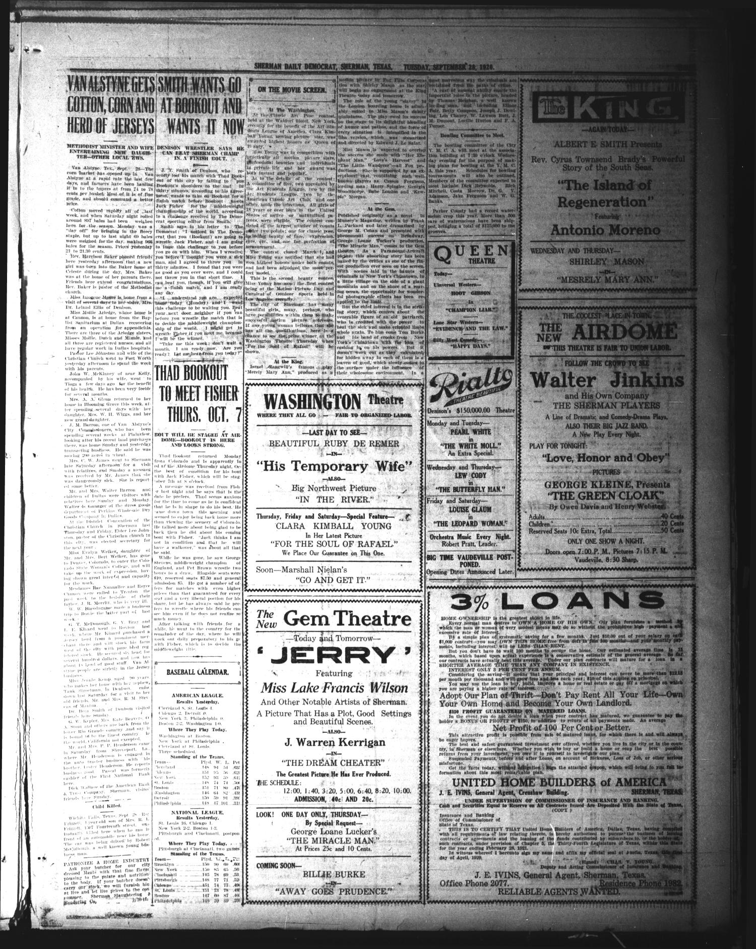 Sherman Daily Democrat (Sherman, Tex.), Vol. 40, No. 55, Ed. 1 Tuesday, September 28, 1920
                                                
                                                    [Sequence #]: 3 of 8
                                                