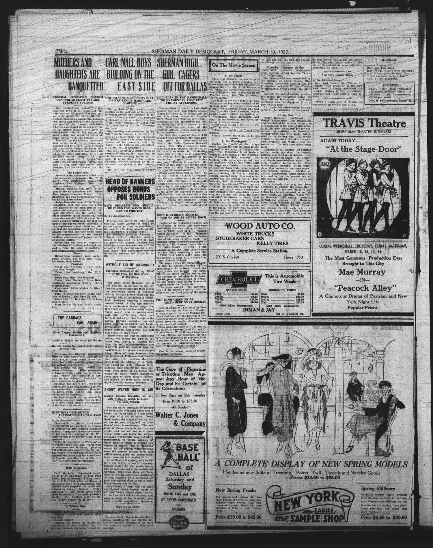 Sherman Daily Democrat (Sherman, Tex.), Vol. 41, No. 205, Ed. 1 Friday, March 10, 1922
                                                
                                                    [Sequence #]: 2 of 6
                                                