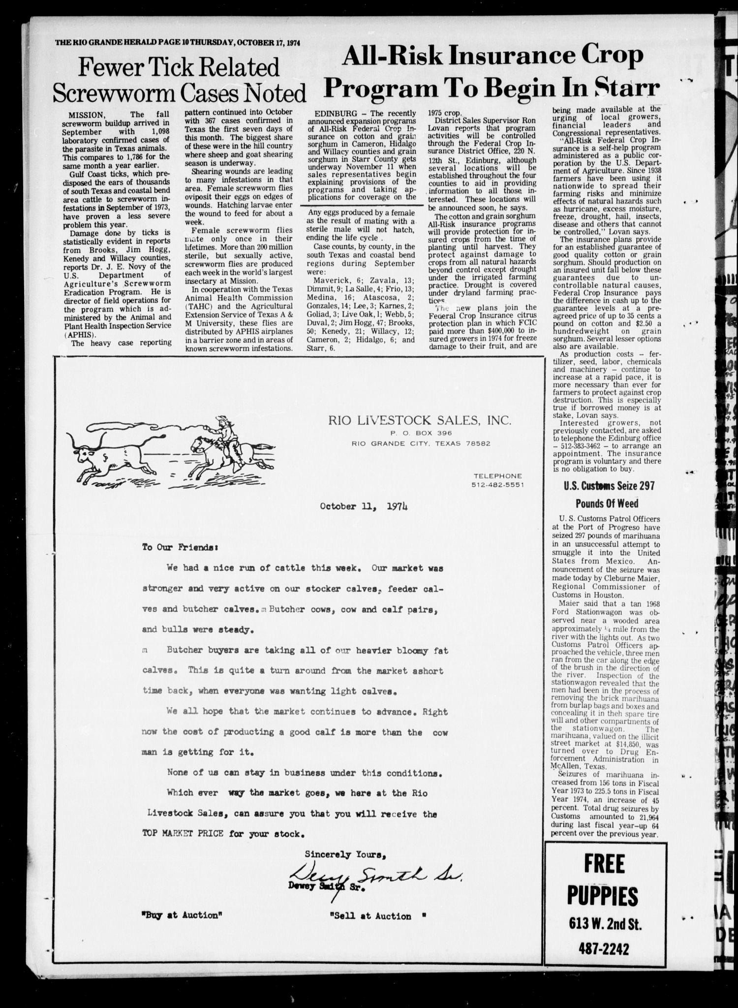 Rio Grande Herald (Rio Grande City, Tex.), Vol. 32, No. 53, Ed. 1 Thursday, October 17, 1974
                                                
                                                    [Sequence #]: 12 of 20
                                                
