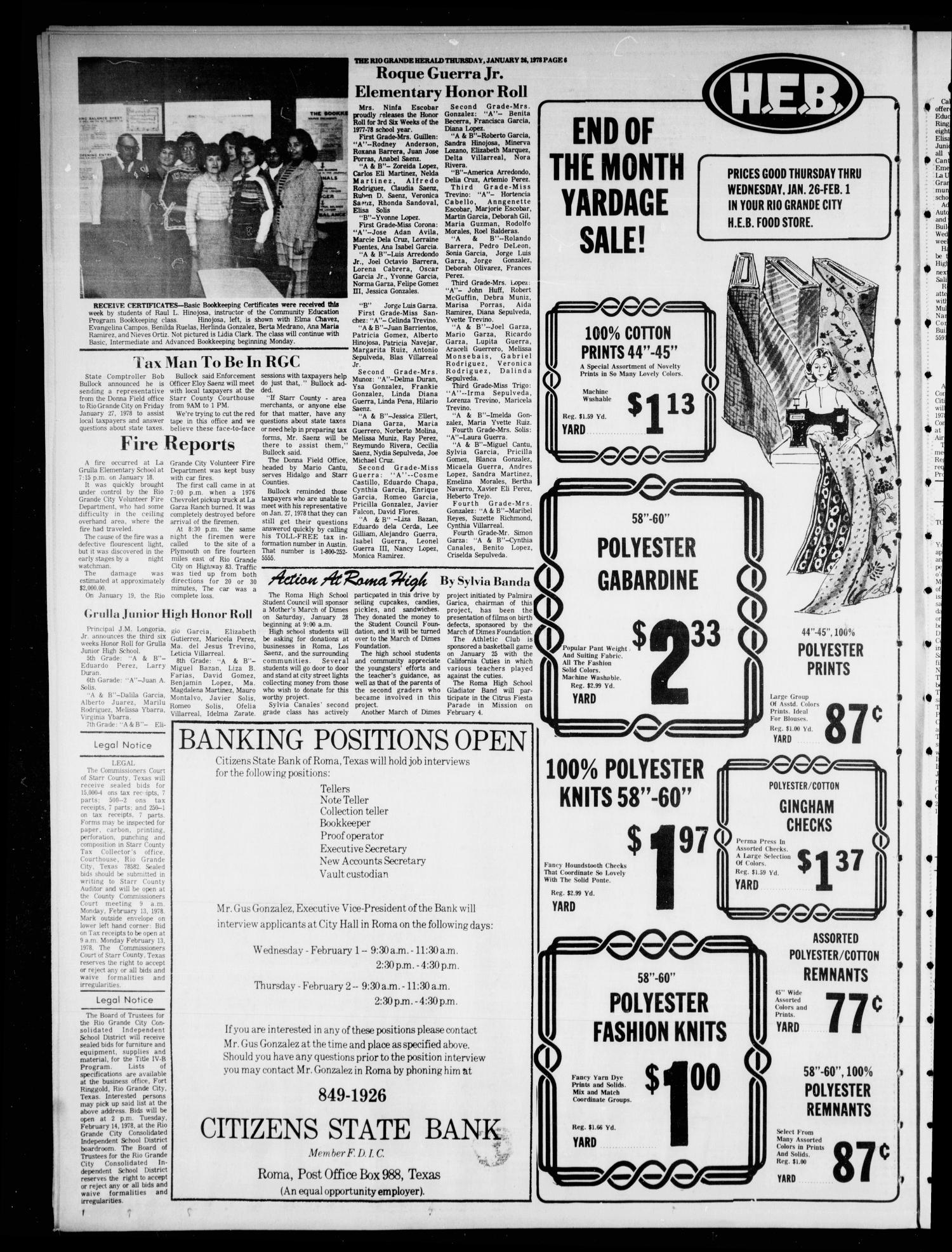 Rio Grande Herald (Rio Grande City, Tex.), Vol. 35, No. 15, Ed. 1 Thursday, January 26, 1978
                                                
                                                    [Sequence #]: 6 of 8
                                                