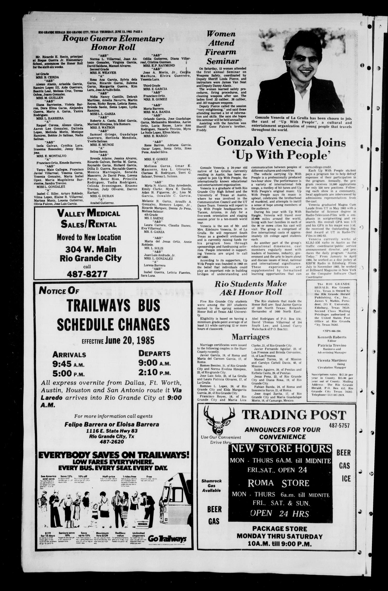 The Rio Grande Herald Rio Grande City Tex Vol 39 No 32 Ed 1 Thursday June 13 1985 Page 4 Of 10 The Portal To Texas History