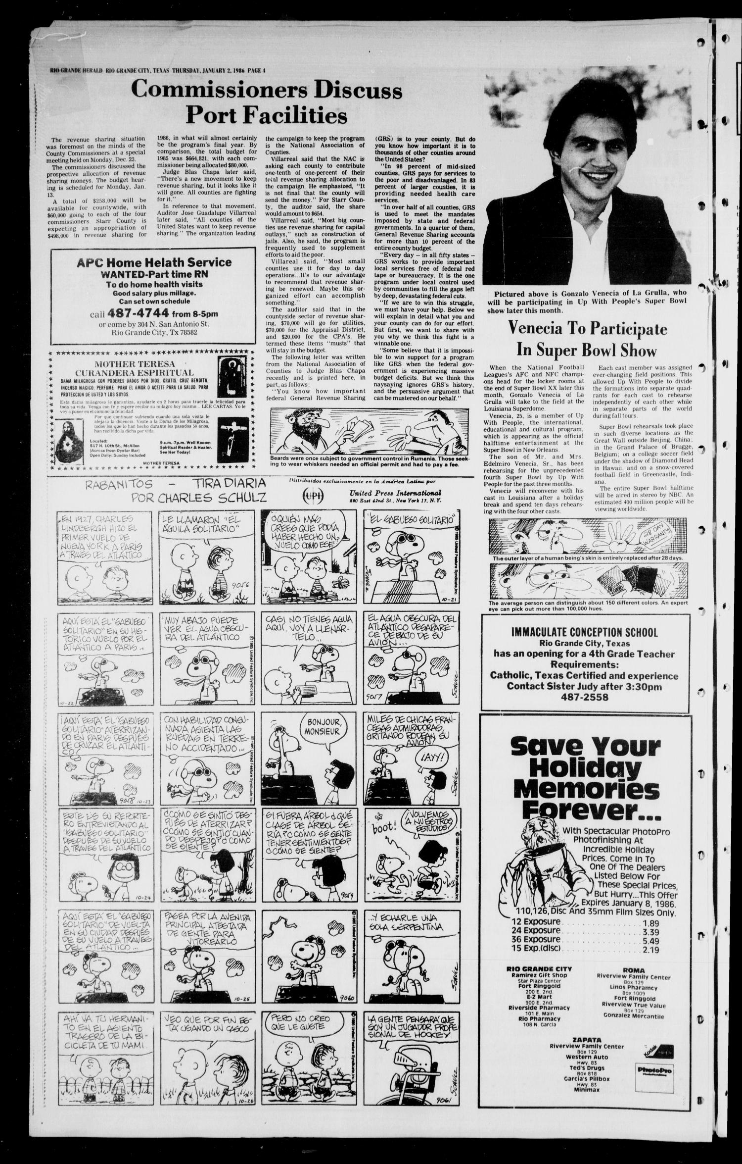 The Rio Grande Herald (Rio Grande City, Tex.), Vol. 40, No. 9, Ed. 1 Thursday, January 2, 1986
                                                
                                                    [Sequence #]: 4 of 10
                                                