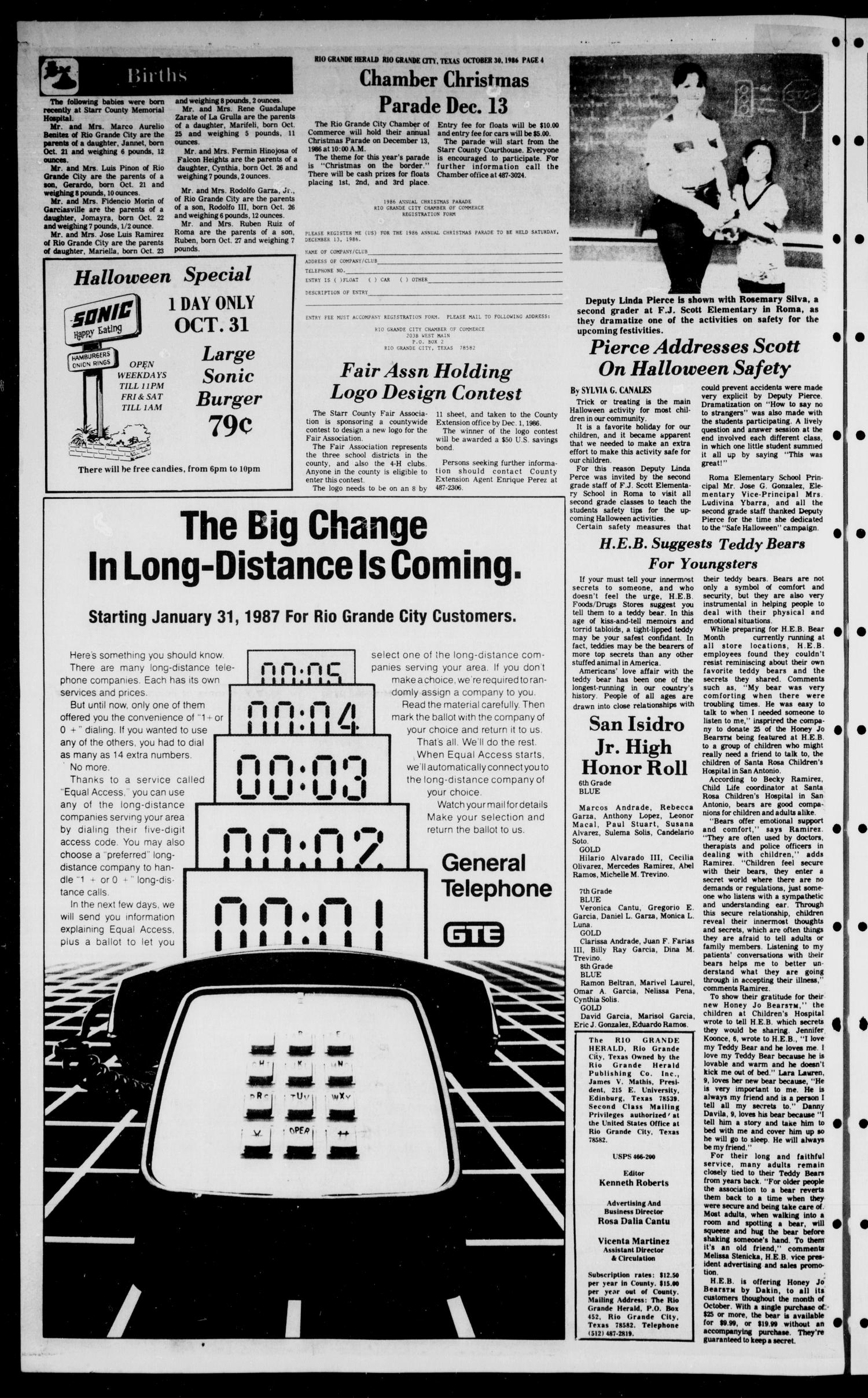 The Rio Grande Herald (Rio Grande City, Tex.), Vol. 41, No. 1, Ed. 1 Thursday, October 30, 1986
                                                
                                                    [Sequence #]: 4 of 12
                                                