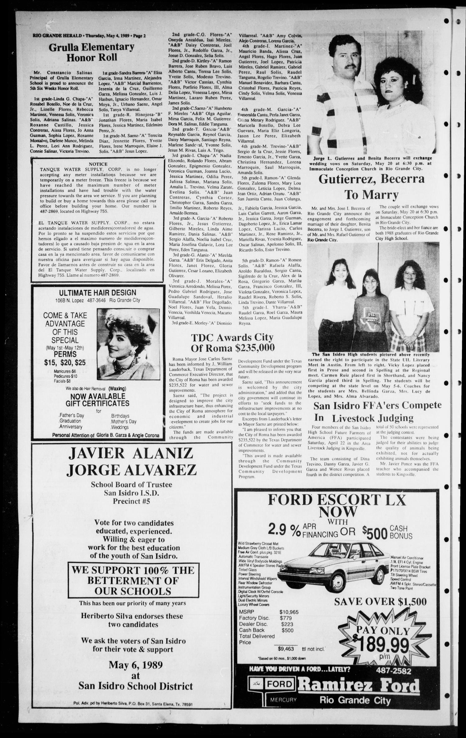 The Rio Grande Herald (Rio Grande City, Tex.), Vol. 79, No. 25, Ed. 1  Thursday, May 4, 1989 - Page 2 of 10 - The Portal to Texas History