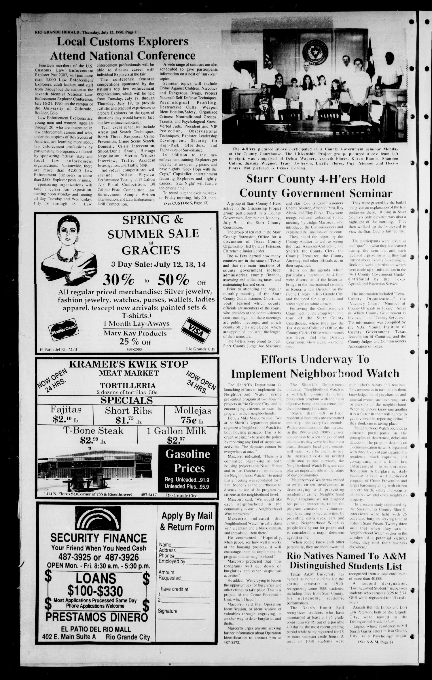 The Rio Grande Herald (Rio Grande City, Tex.), Vol. 80, No. 33, Ed. 1 Thursday, July 12, 1990
                                                
                                                    [Sequence #]: 2 of 12
                                                