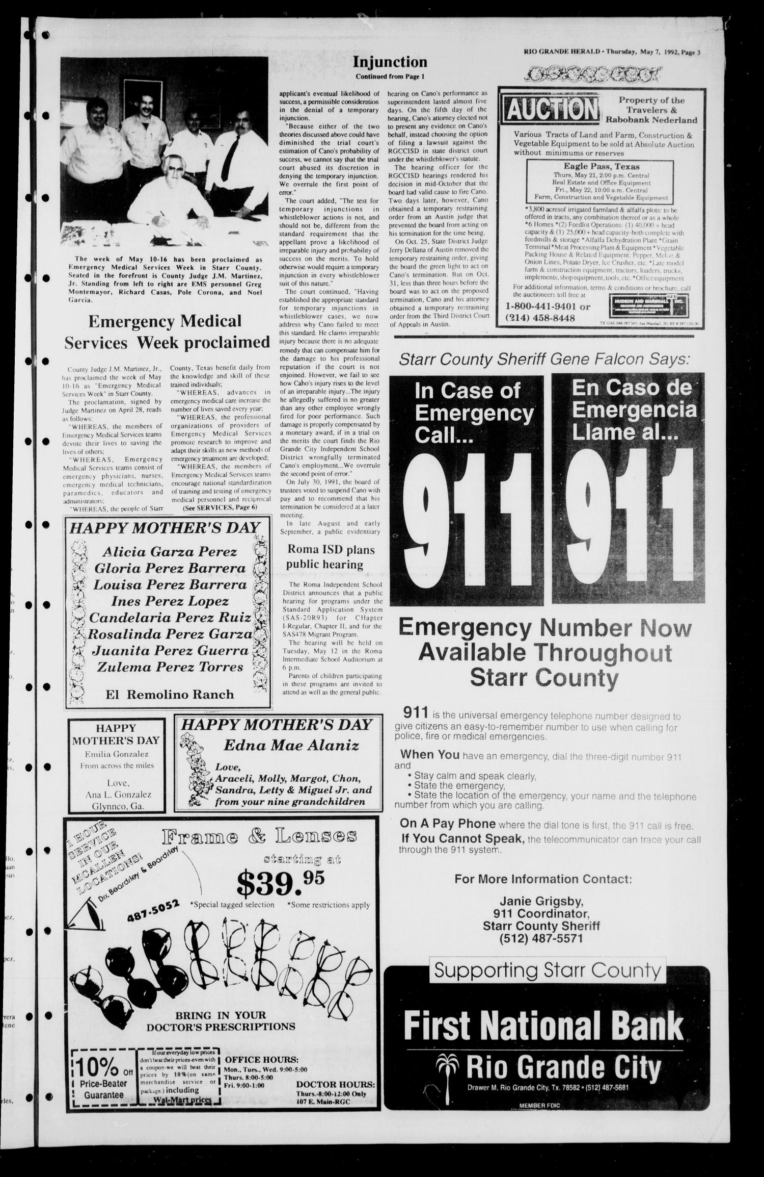 The Rio Grande Herald (Rio Grande City, Tex.), Vol. 80, No. 126, Ed. 1 Thursday, May 7, 1992
                                                
                                                    [Sequence #]: 3 of 12
                                                