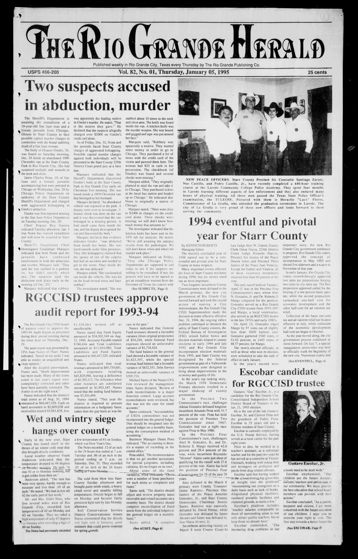 Rio Grande Herald (Rio Grande City, Tex.), Vol. 82, No. 1, Ed. 1 Thursday, January 5, 1995
                                                
                                                    [Sequence #]: 1 of 8
                                                