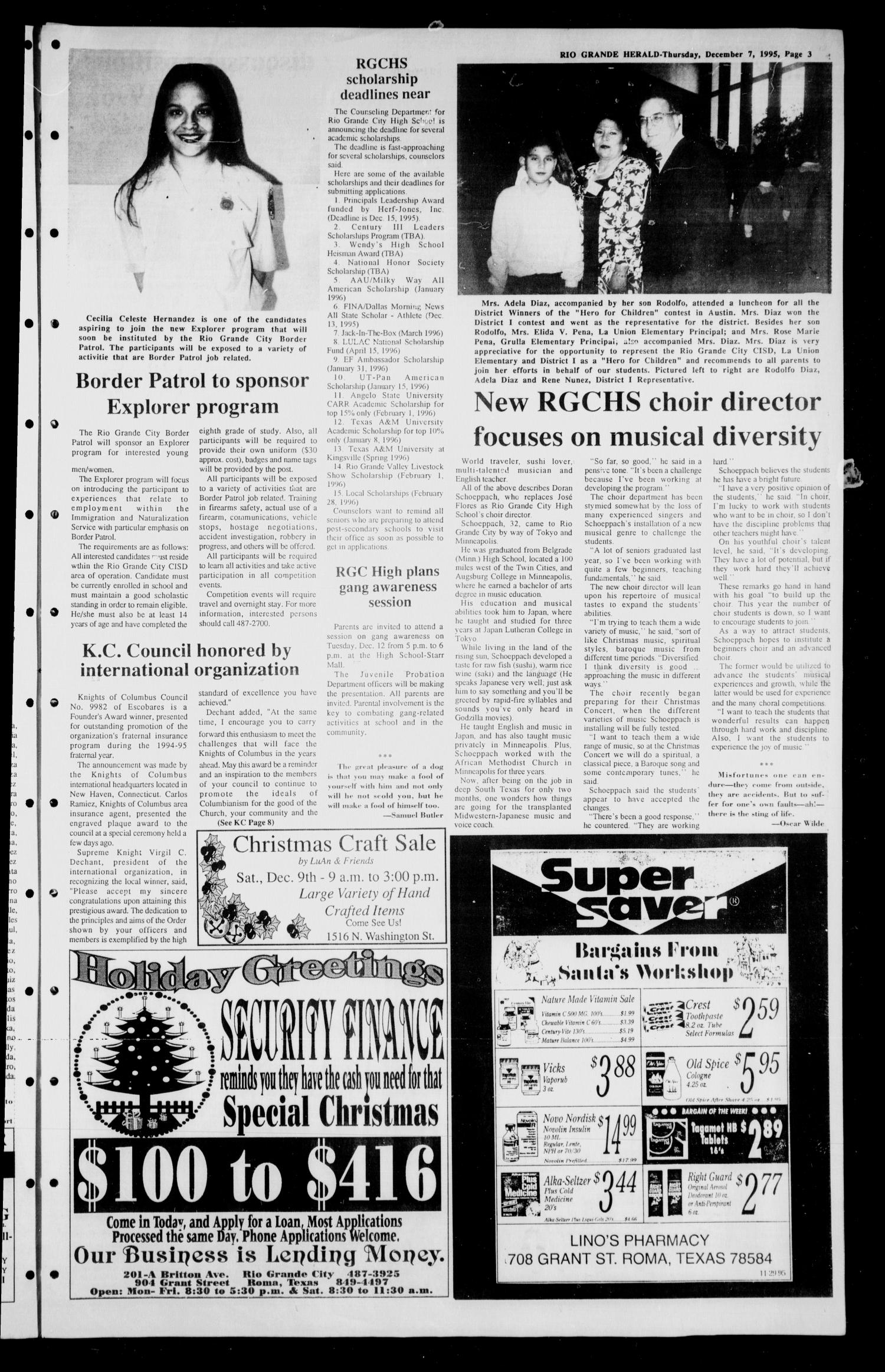 Rio Grande Herald (Rio Grande City, Tex.), Vol. 82, No. 49, Ed. 1 Thursday, December 7, 1995
                                                
                                                    [Sequence #]: 3 of 8
                                                