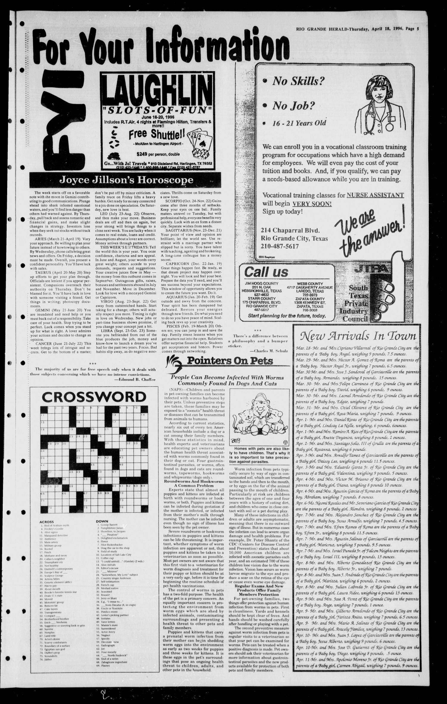 Rio Grande Herald (Rio Grande City, Tex.), Vol. 83, No. 16, Ed. 1 Thursday, April 18, 1996
                                                
                                                    [Sequence #]: 5 of 8
                                                