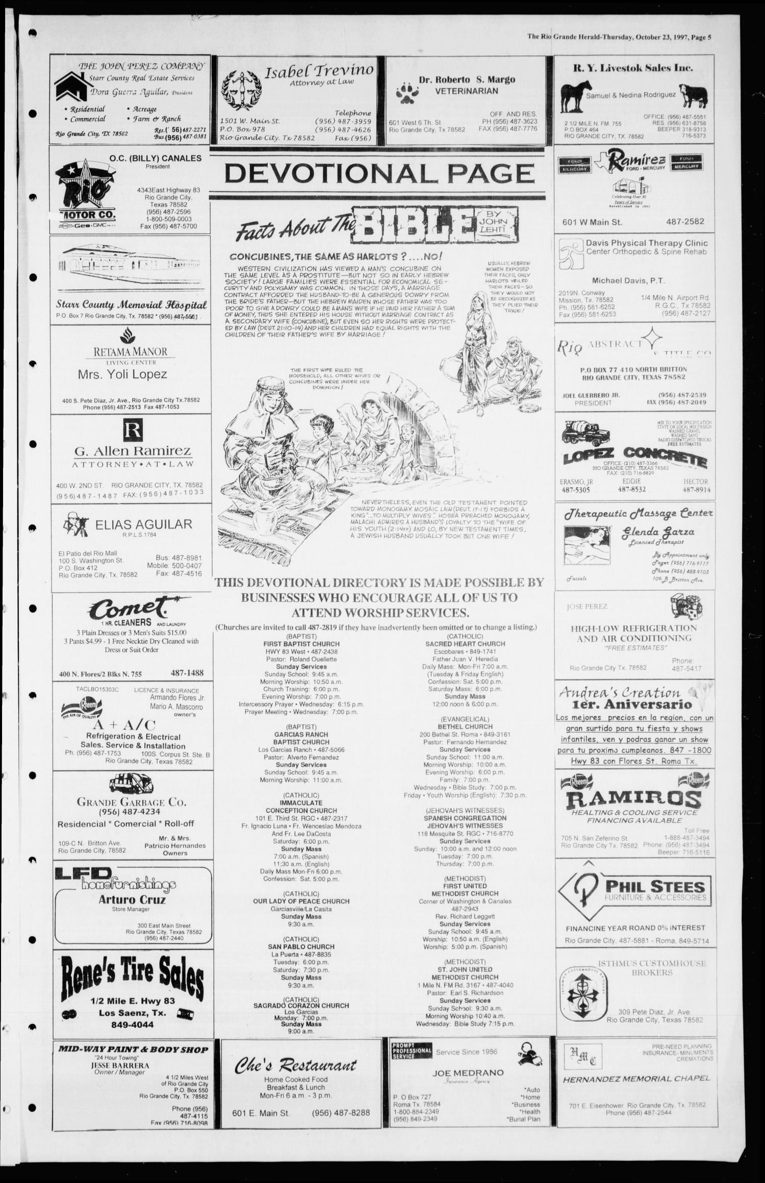 Rio Grande Herald (Rio Grande City, Tex.), Vol. 84, No. 43, Ed. 1 Thursday, October 23, 1997
                                                
                                                    [Sequence #]: 5 of 8
                                                