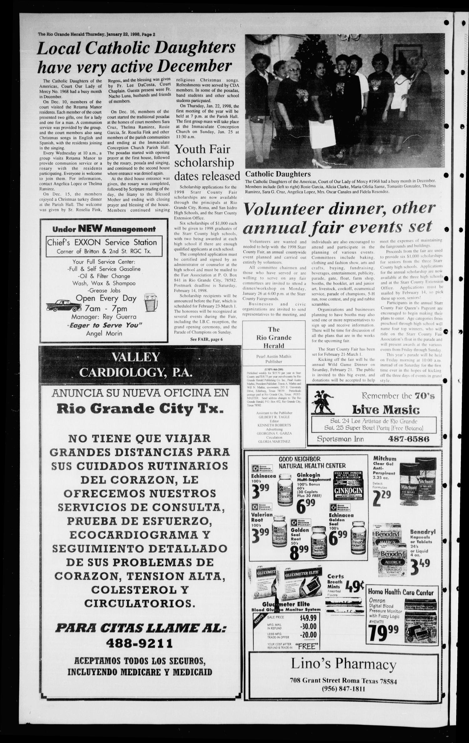 Rio Grande Herald (Rio Grande City, Tex.), Vol. 85, No. 4, Ed. 1 Thursday, January 22, 1998
                                                
                                                    [Sequence #]: 2 of 8
                                                