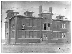 Primary view of object titled '[Workers on a School Building]'.