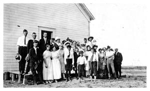 Primary view of object titled '[Student Group Outside of School Building #2]'.
