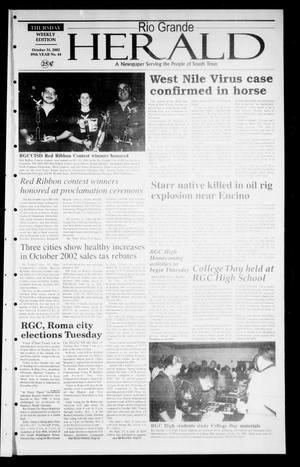 Primary view of Rio Grande Herald (Rio Grande City, Tex.), Vol. 89, No. 44, Ed. 1 Thursday, October 31, 2002