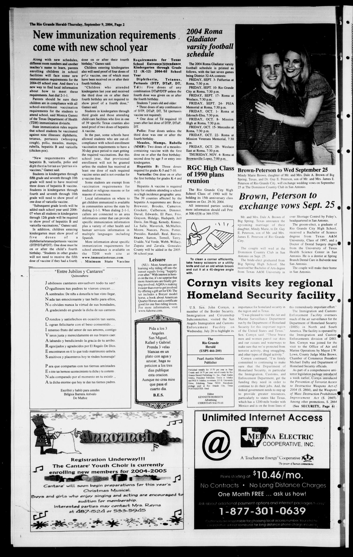 Rio Grande Herald (Rio Grande City, Tex.), Vol. 91, No. 37, Ed. 1 Thursday, September 9, 2004
                                                
                                                    [Sequence #]: 2 of 6
                                                