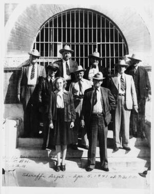 [Sheriff's Department group photo, taken on steps of FBC jail]