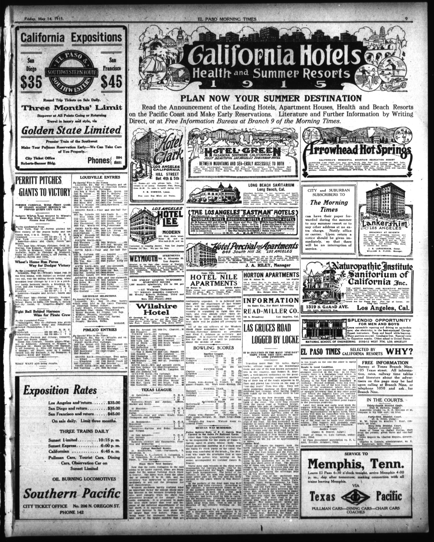 El Paso Morning Times (El Paso, Tex.), Vol. 35TH YEAR, Ed. 1, Friday, May 14, 1915
                                                
                                                    [Sequence #]: 9 of 16
                                                