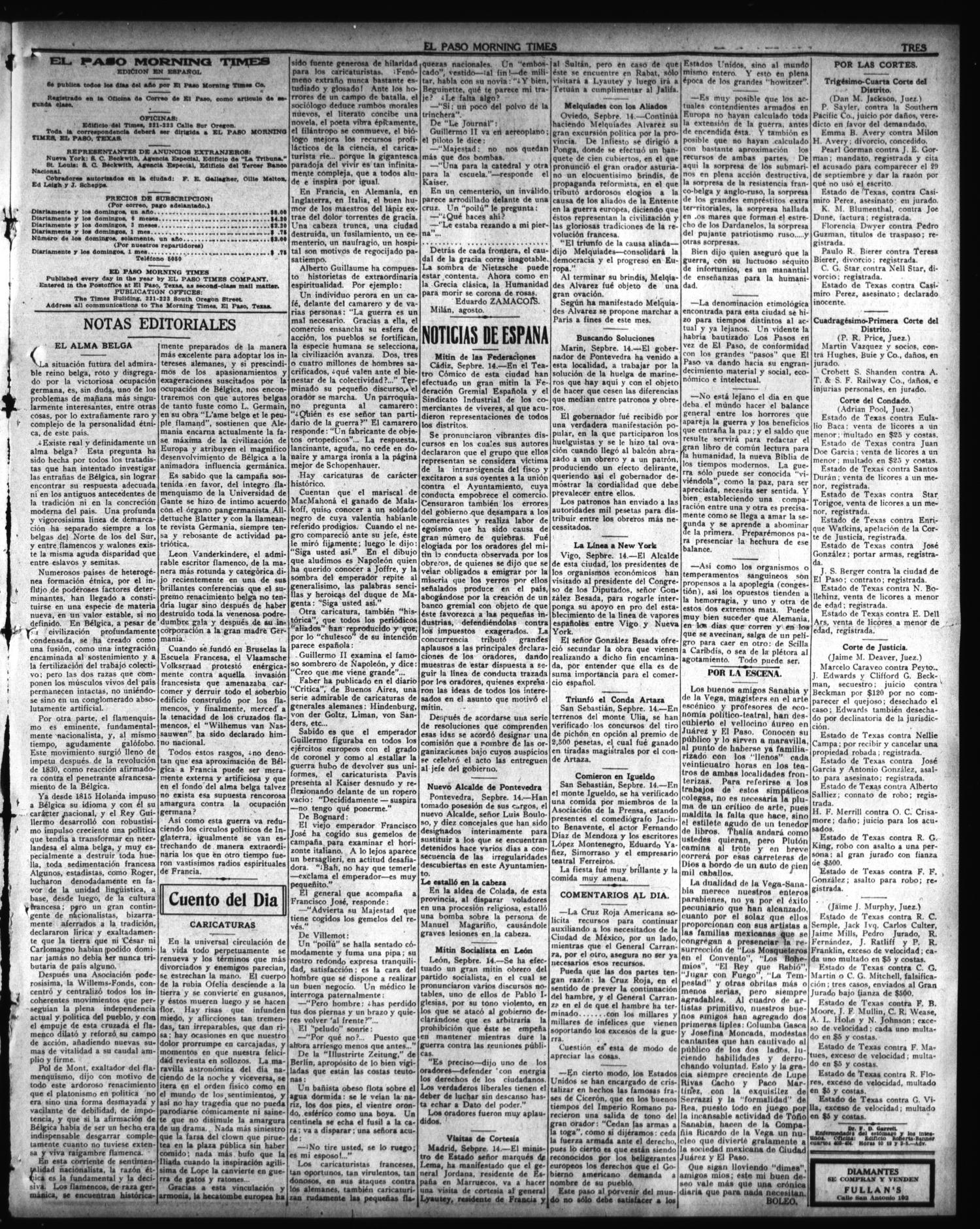 El Paso Morning Times (El Paso, Tex.), Vol. 36TH YEAR, Ed. 1, Thursday, September 30, 1915
                                                
                                                    [Sequence #]: 3 of 4
                                                