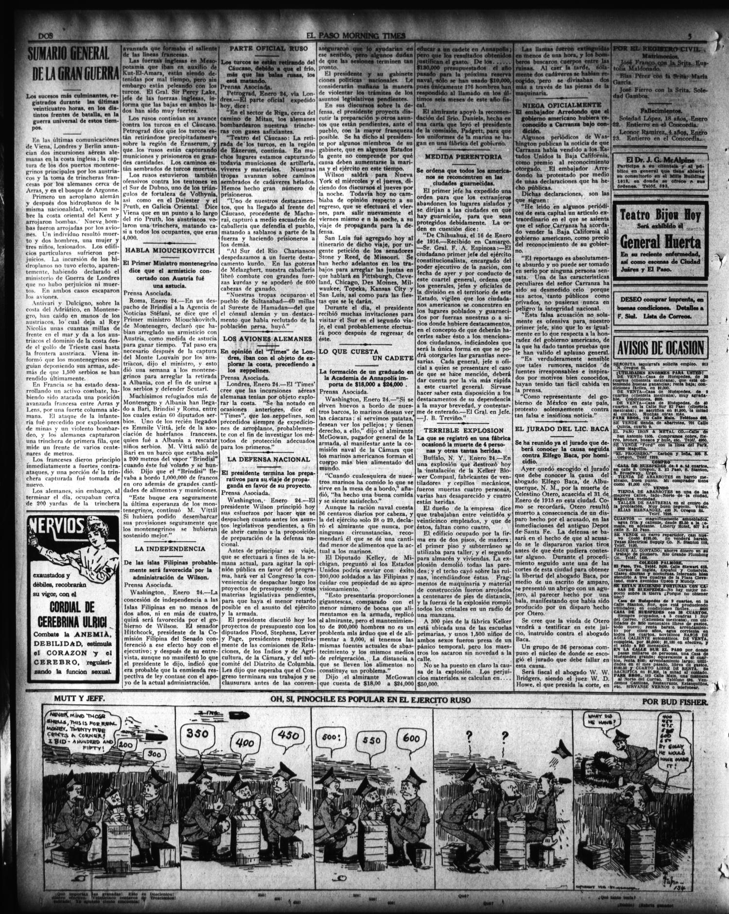 El Paso Morning Times (El Paso, Tex.), Vol. 36TH YEAR, Ed. 1, Tuesday, January 25, 1916
                                                
                                                    [Sequence #]: 2 of 4
                                                