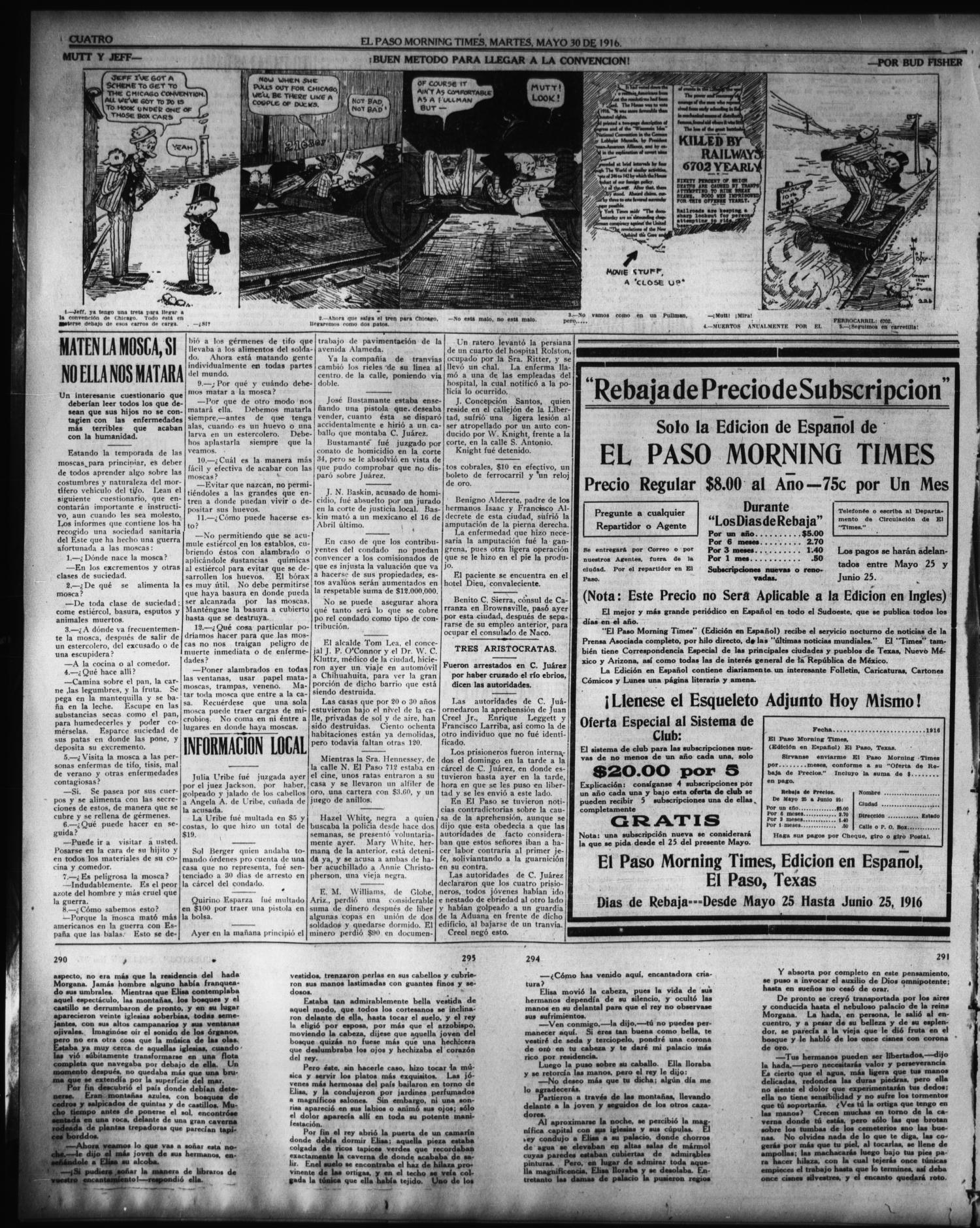 El Paso Morning Times (El Paso, Tex.), Vol. 36TH YEAR, Ed. 1, Tuesday, May 30, 1916
                                                
                                                    [Sequence #]: 4 of 4
                                                