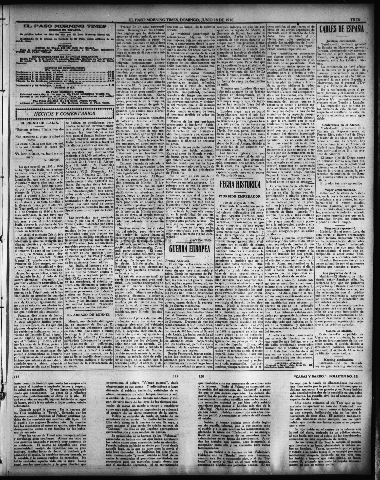 El Paso Morning Times (El Paso, Tex.), Vol. 36TH YEAR, Ed. 1, Sunday, June 18, 1916
                                                
                                                    [Sequence #]: 3 of 6
                                                