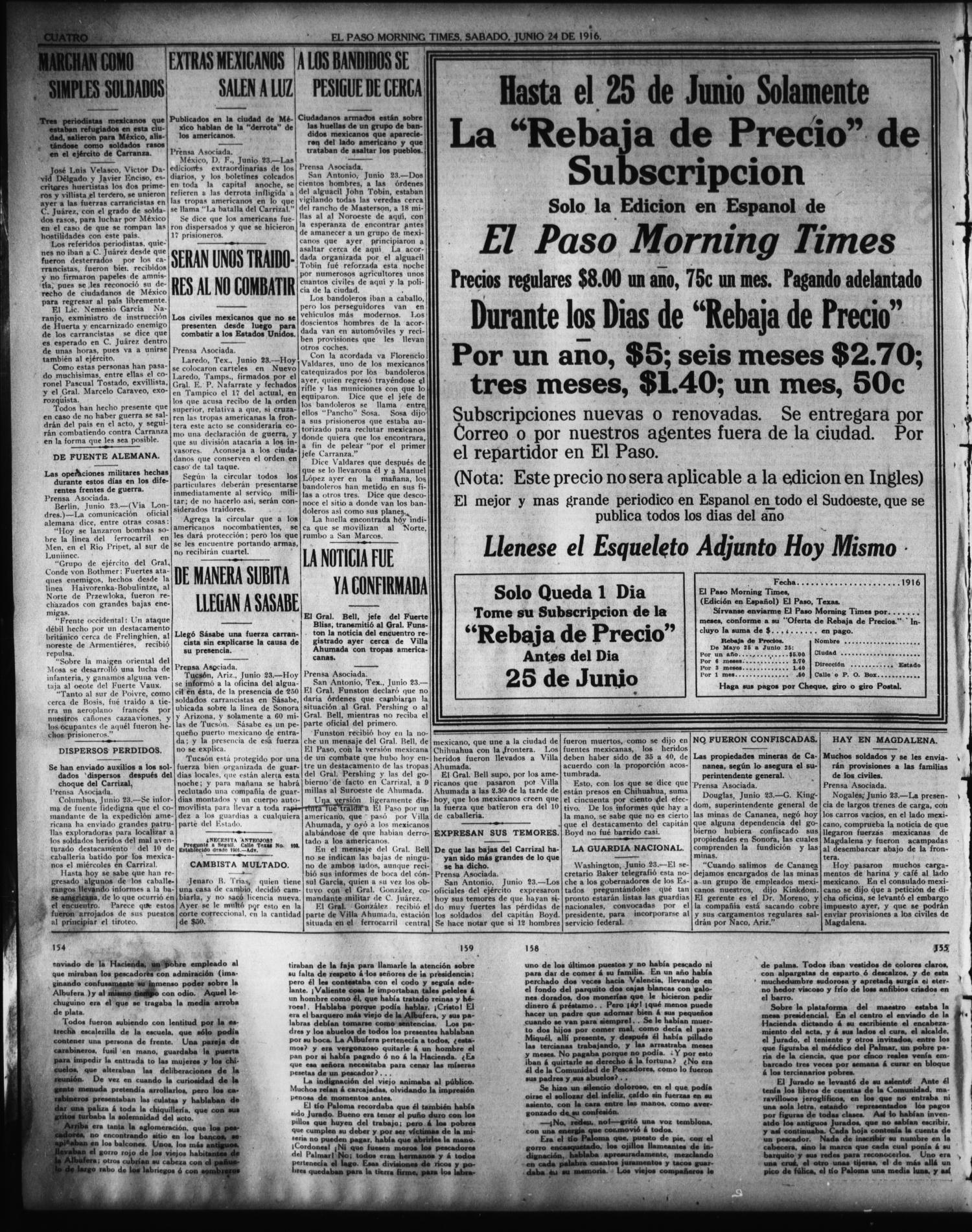El Paso Morning Times (El Paso, Tex.), Vol. 36TH YEAR, Ed. 1, Saturday, June 24, 1916
                                                
                                                    [Sequence #]: 4 of 4
                                                