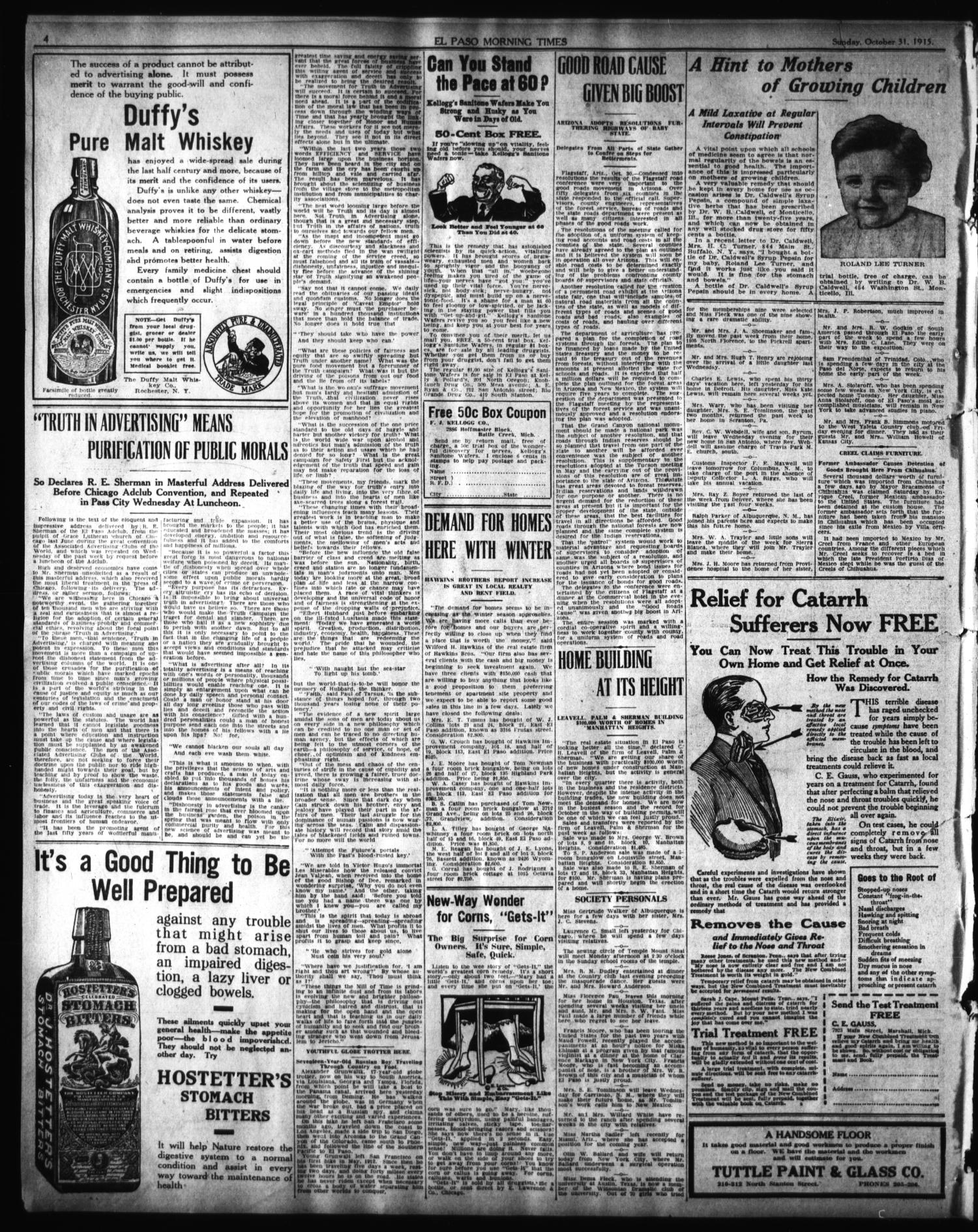 El Paso Morning Times (El Paso, Tex.), Vol. 36TH YEAR, Ed. 1, Sunday, October 31, 1915
                                                
                                                    [Sequence #]: 4 of 42
                                                