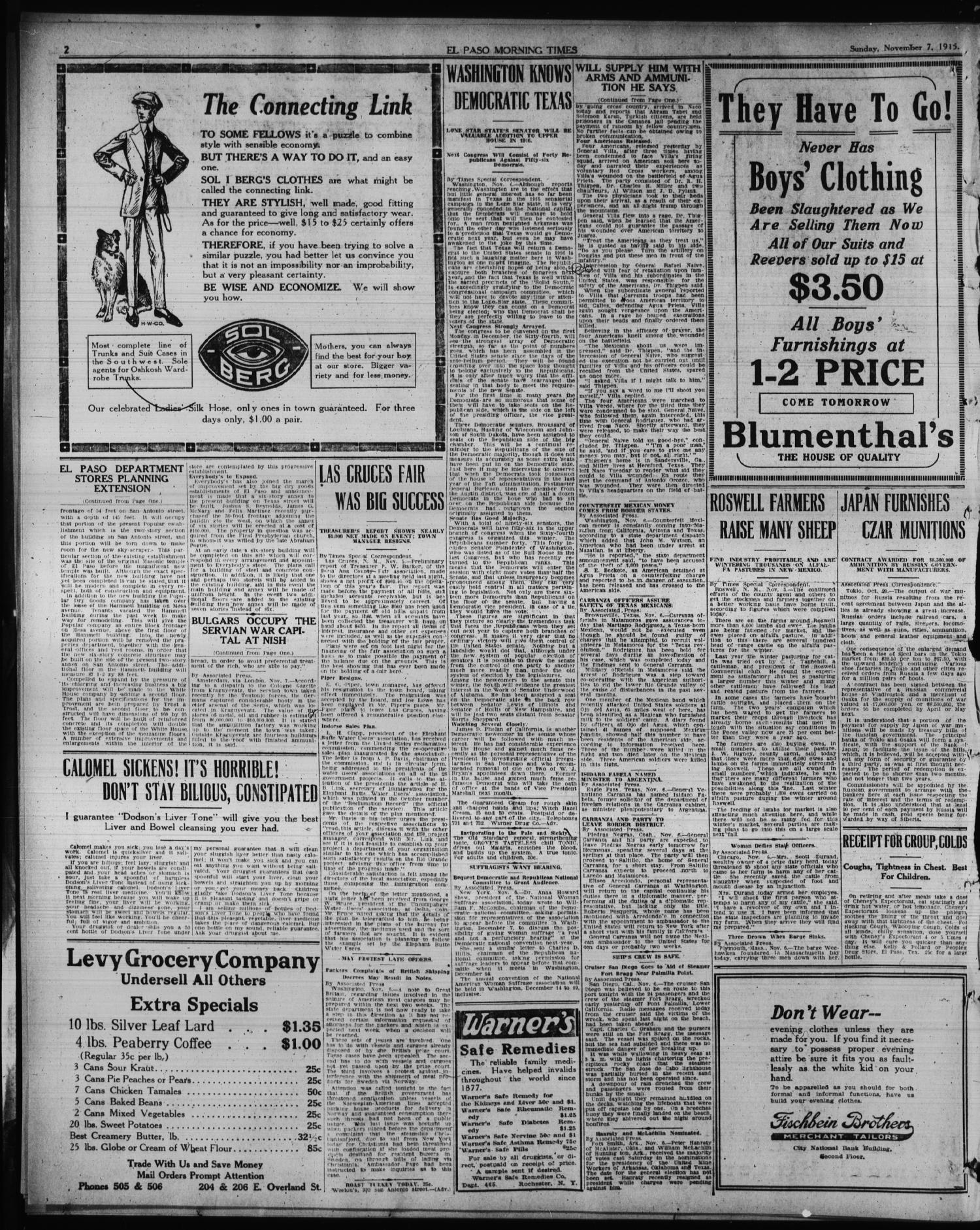 El Paso Morning Times (El Paso, Tex.), Vol. 36TH YEAR, Ed. 1, Sunday, November 7, 1915
                                                
                                                    [Sequence #]: 20 of 40
                                                