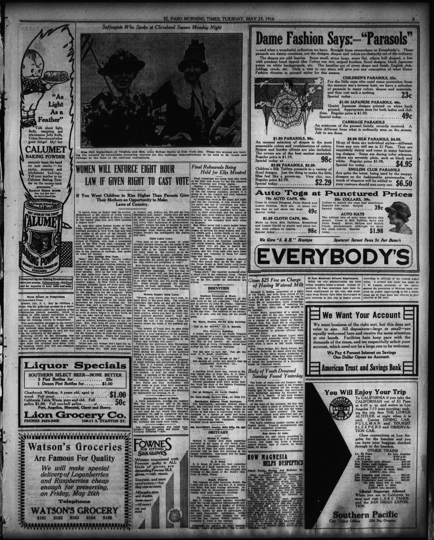 El Paso Morning Times (El Paso, Tex.), Vol. 36TH YEAR, Ed. 1, Tuesday, May 23, 1916
                                                
                                                    [Sequence #]: 3 of 12
                                                