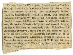 Primary view of object titled '[Newspaper Clipping: Prisoners of War for Exchange]'.