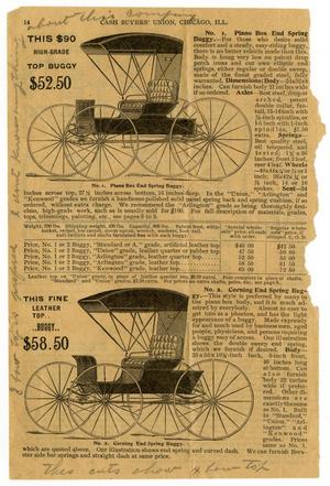 Primary view of object titled '[Clipping: Buggy Advertisement]'.