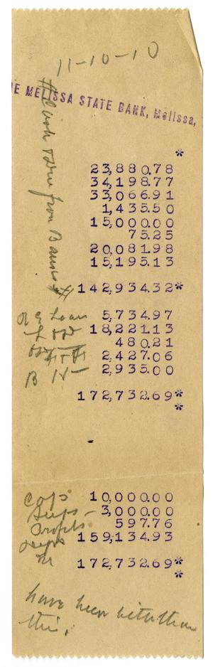 Primary view of object titled '[Account statement, November 10, 1910]'.