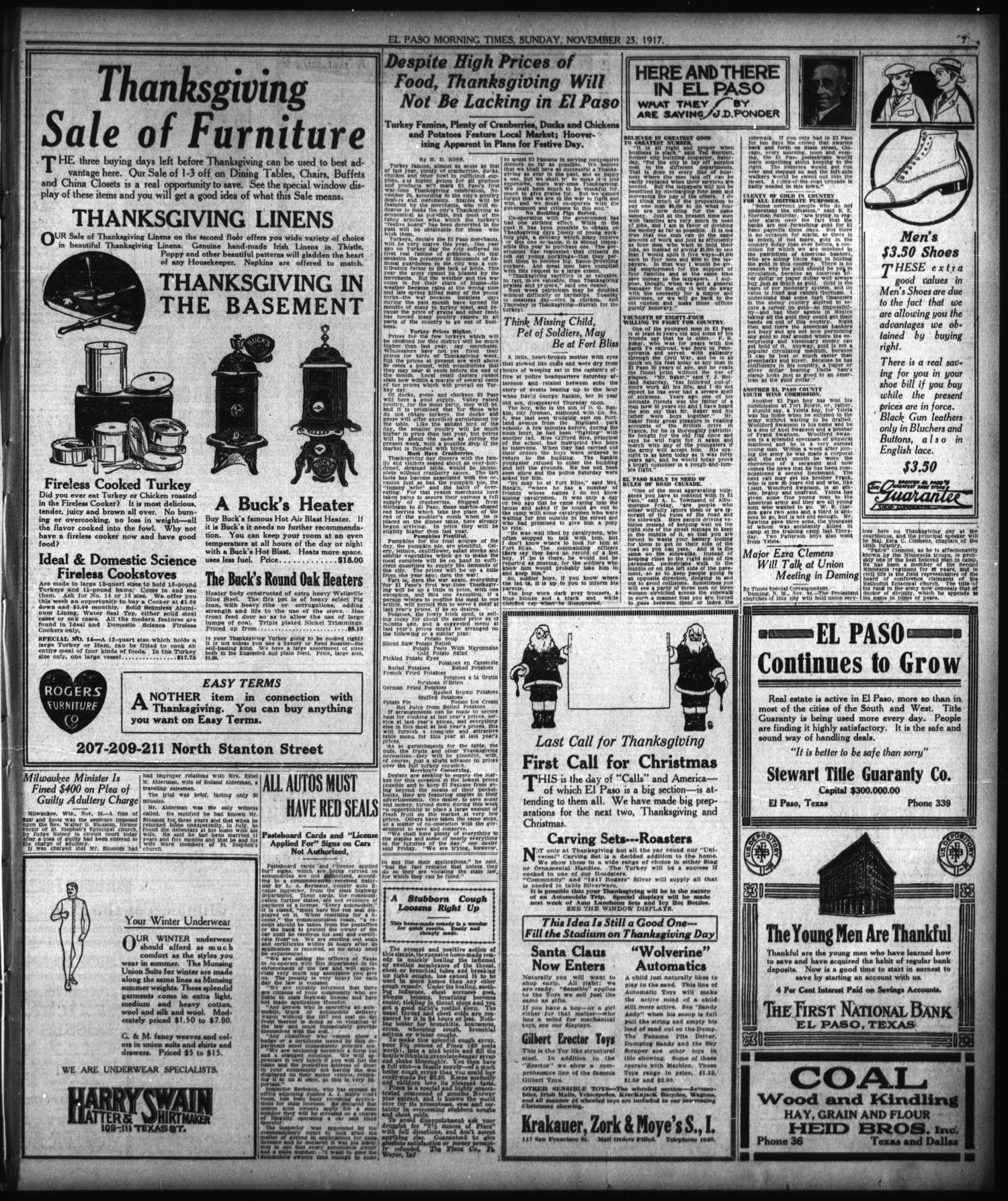 El Paso Morning Times (El Paso, Tex.), Vol. 38TH YEAR, Ed. 2, Sunday, November 25, 1917
                                                
                                                    [Sequence #]: 7 of 20
                                                