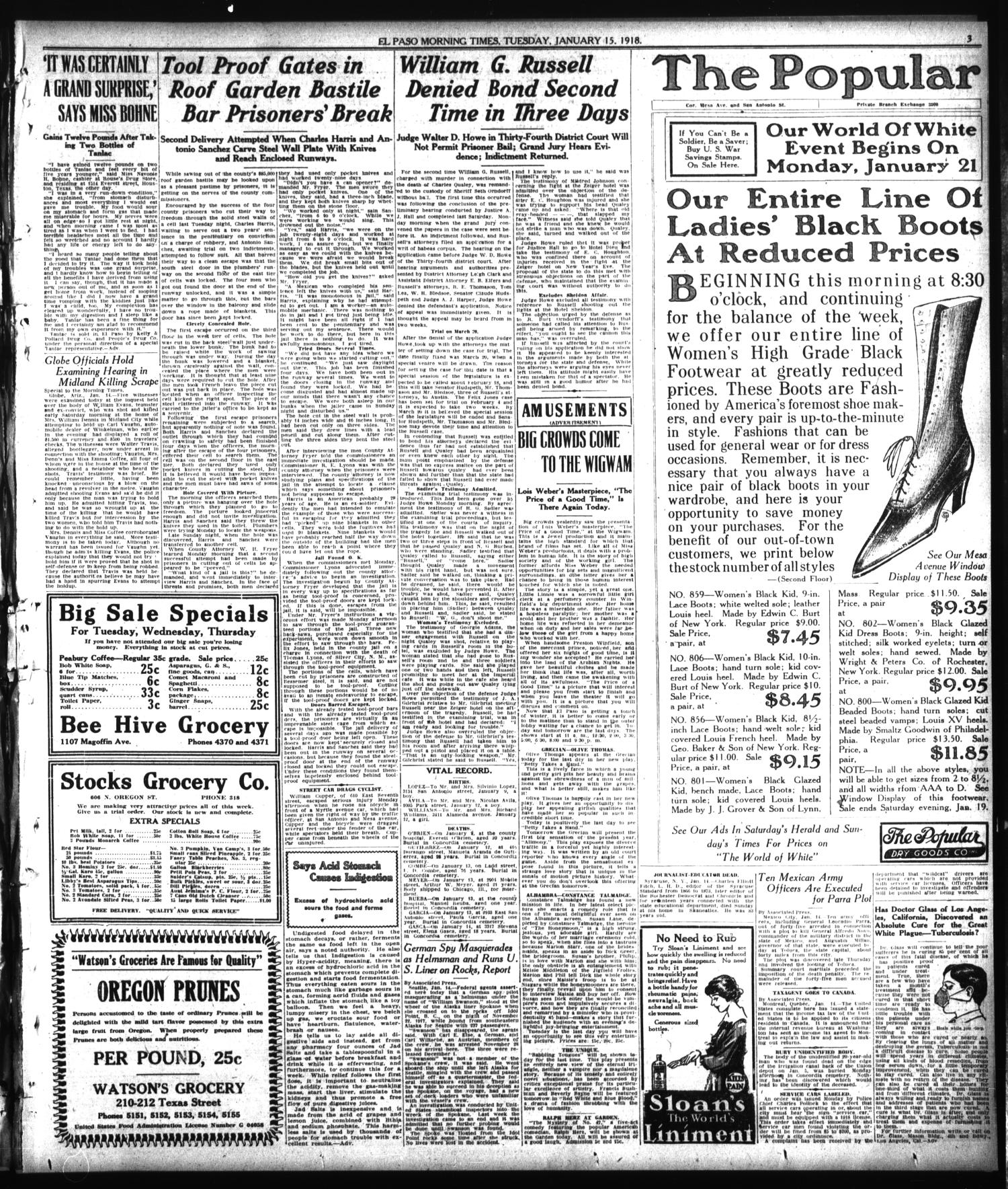 El Paso Morning Times (El Paso, Tex.), Vol. 38TH YEAR, Ed. 1, Tuesday, January 15, 1918
                                                
                                                    [Sequence #]: 3 of 24
                                                