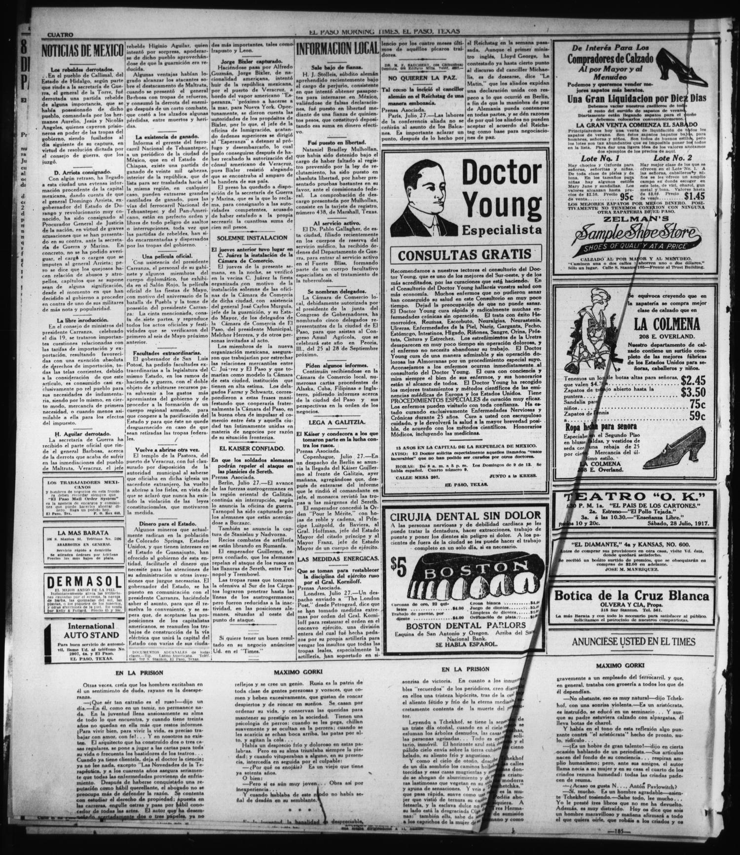El Paso Morning Times (El Paso, Tex.), Vol. 36TH YEAR, Ed. 1, Saturday, July 28, 1917
                                                
                                                    [Sequence #]: 4 of 4
                                                