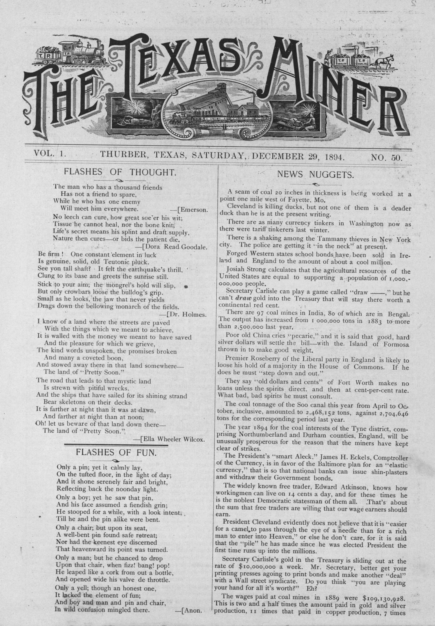 The Texas Miner, Volume 1, Number 50, December 29, 1894
                                                
                                                    1
                                                