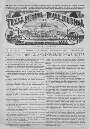 Primary view of object titled 'Texas Mining and Trade Journal, Volume 4, Number 19, Saturday, November 25, 1899'.