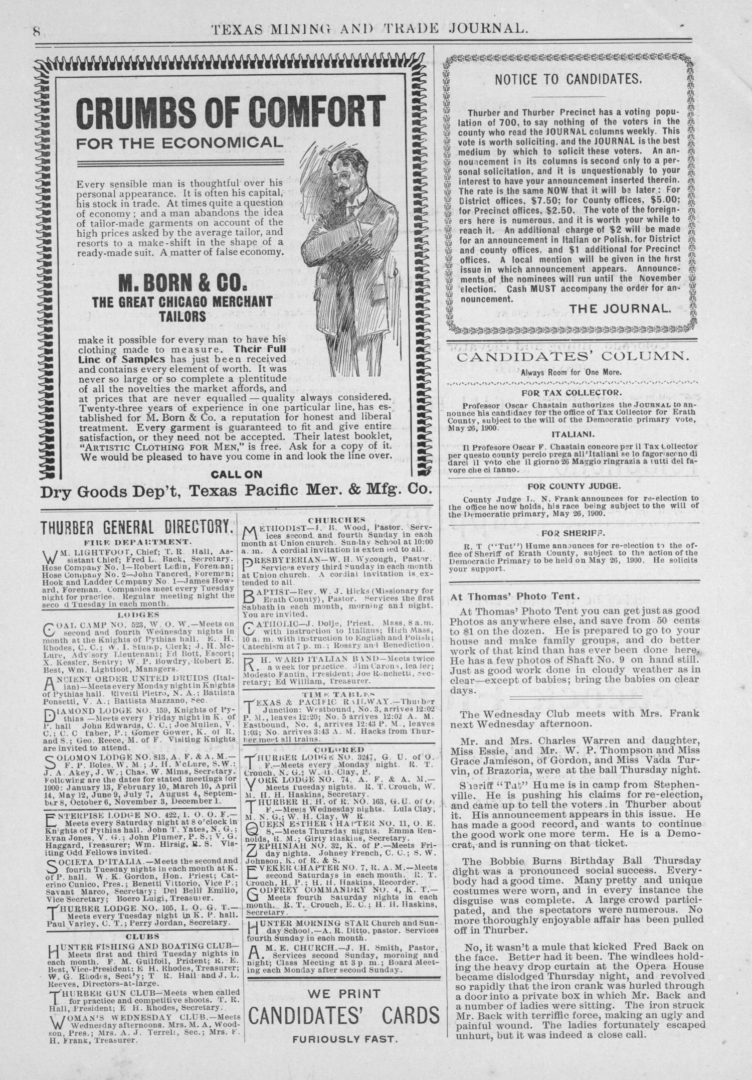Texas Mining and Trade Journal, Volume 4, Number 28, Saturday, January 27, 1900
                                                
                                                    8
                                                
