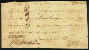 Primary view of object titled '[Republic of Texas Promissory note to Lemuell Crawford]'.