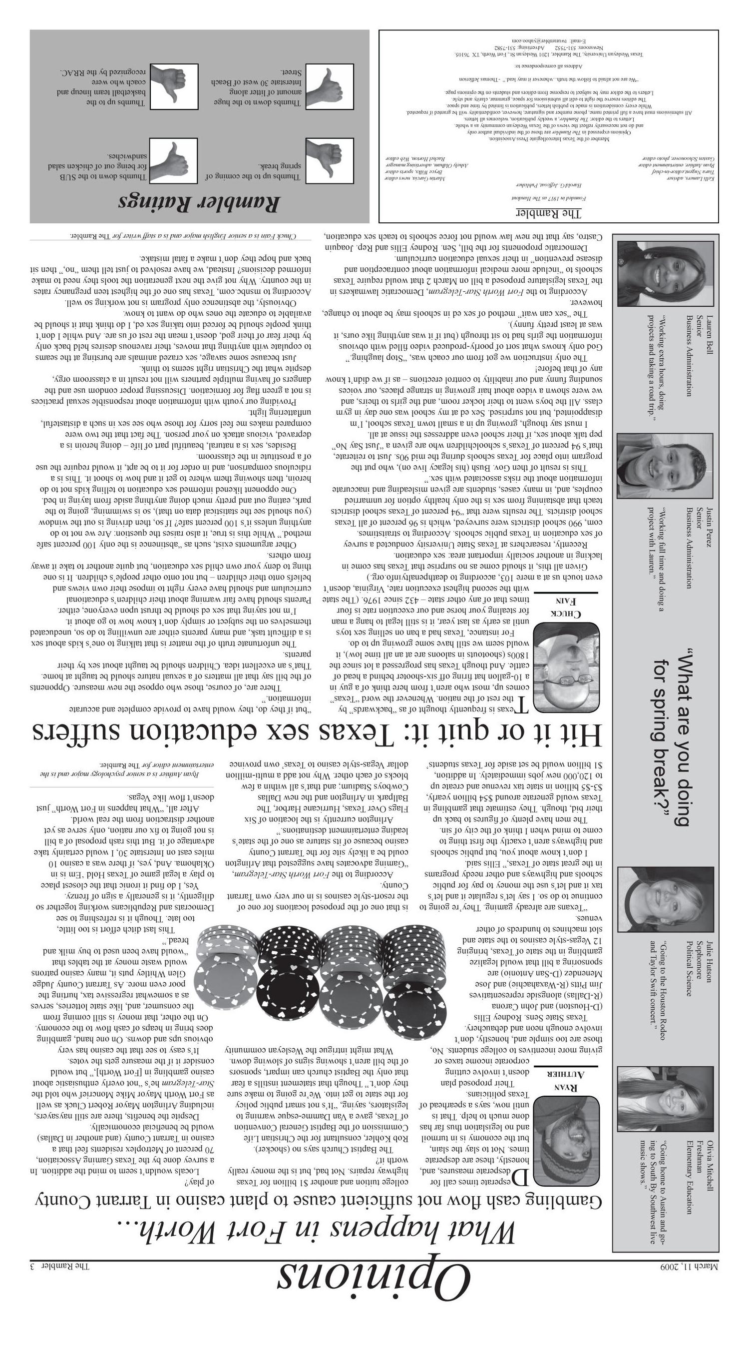 The Rambler (Fort Worth, Tex.), Vol. 102, No. 8, Ed. 1 Wednesday, March 11, 2009
                                                
                                                    [Sequence #]: 3 of 6
                                                